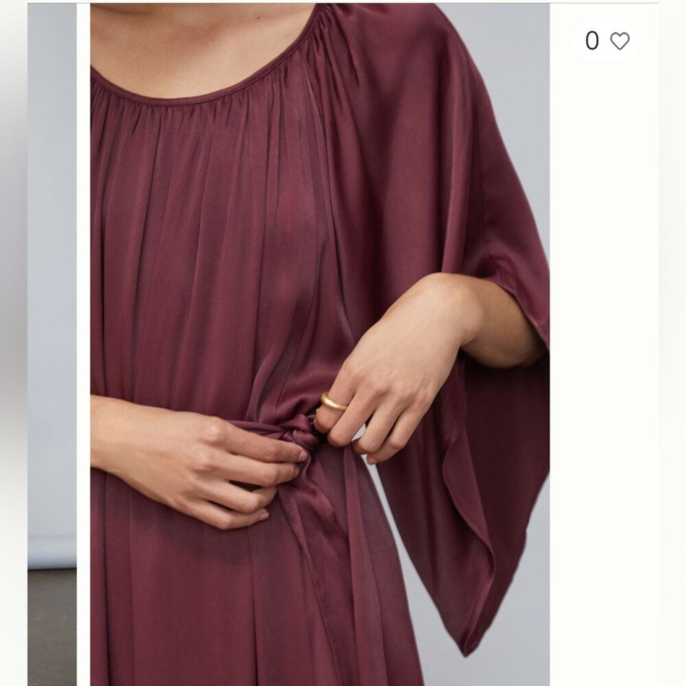 Anthropologie Cecile Wine Kimono Sleeve Satin Draped Maxi Dress Tie Waist S - Picture 4 of 13
